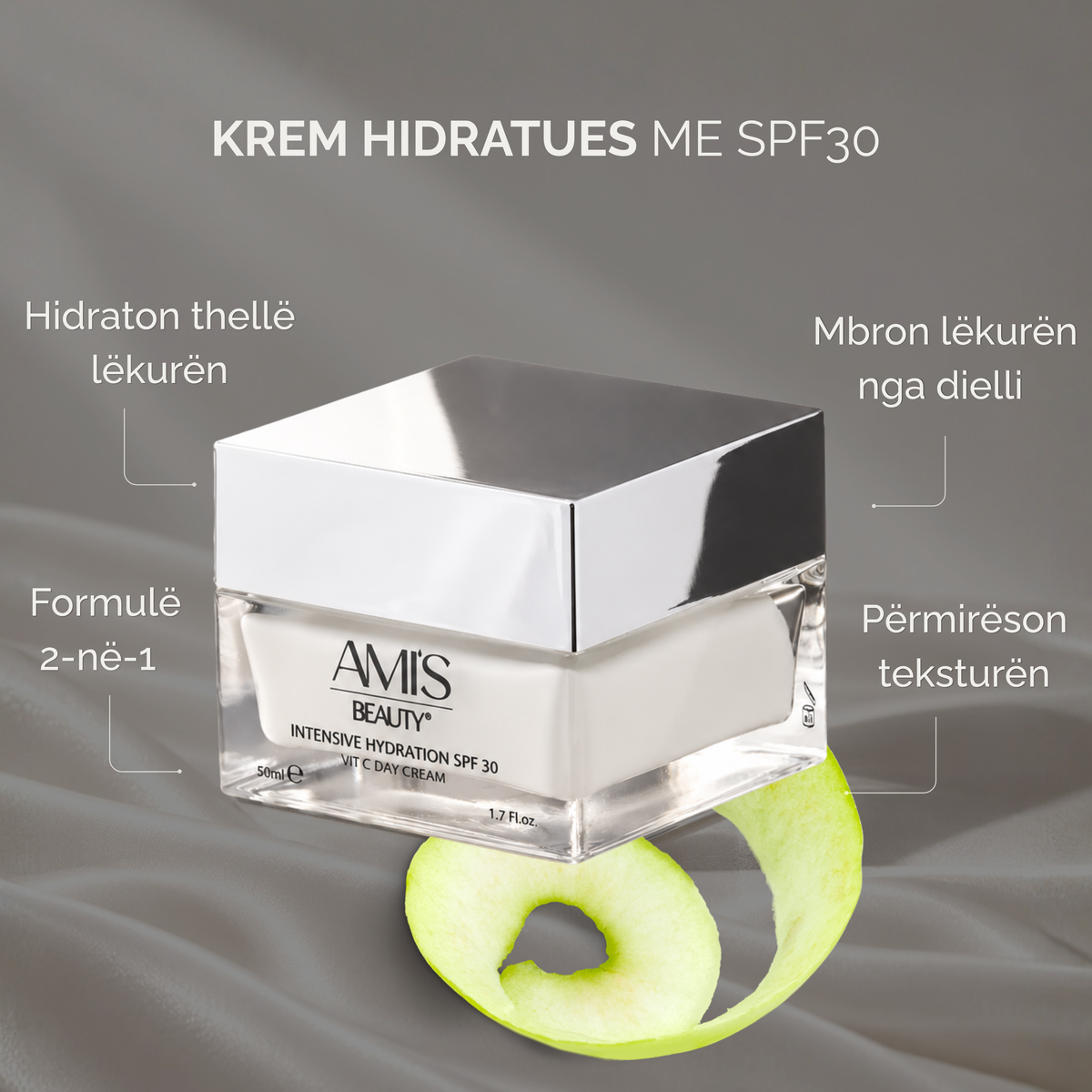 Krem hidratues me spf 30 amis beauty . Hidraton lekuren e mbron nga dielli permireson teksturen  . 