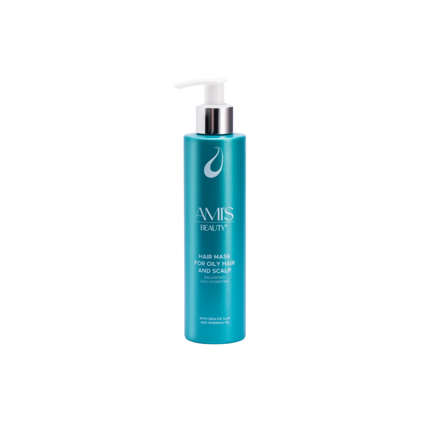 Tall teal bottle of Oil Controlling Mask isolated on a white background.