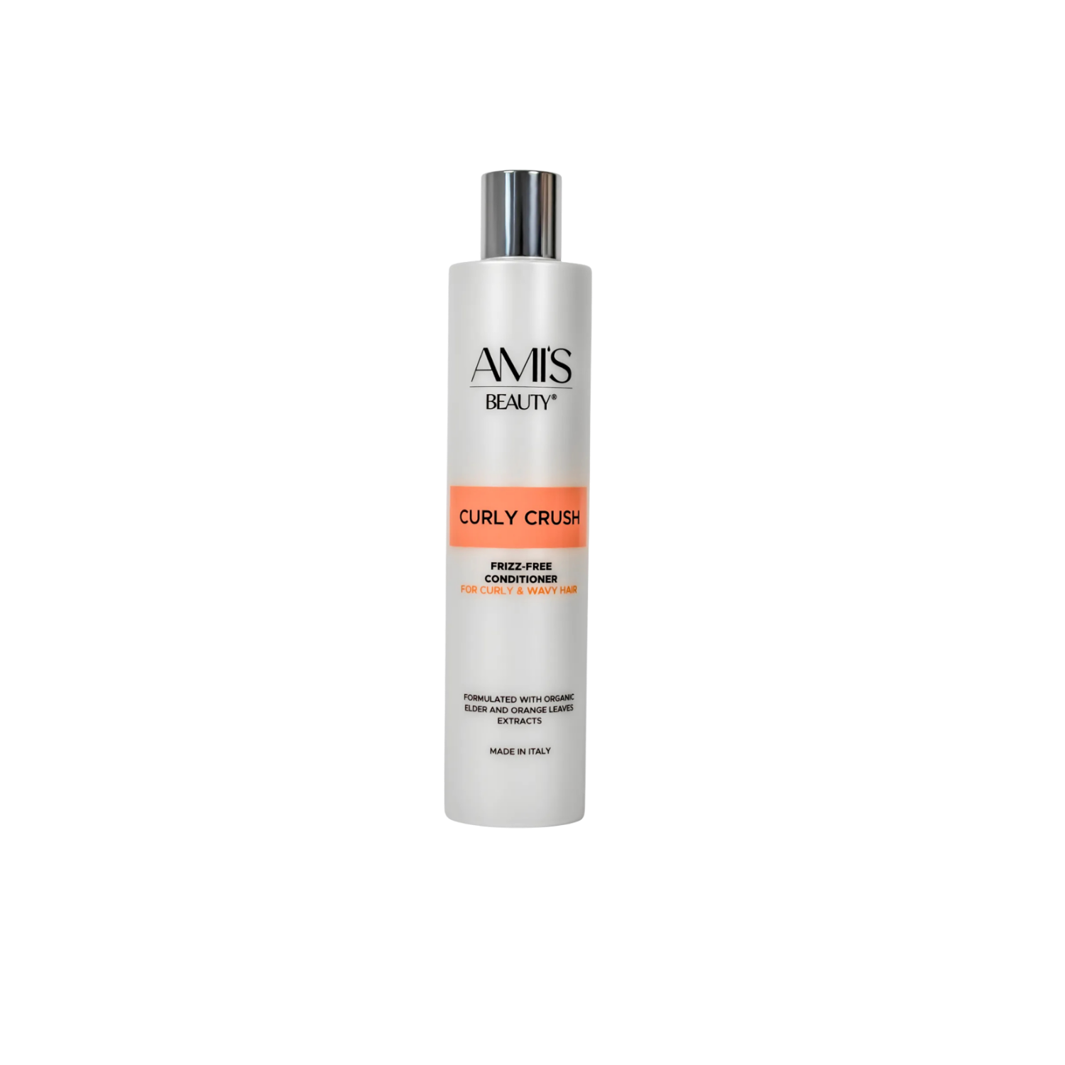 Tall white bottle of Curly Crush Conditioner isolated on a white background.